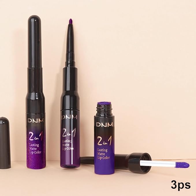 3Pcs 2 in 1 Lavender Dark Violet Purple Matte Lip Liner and Liquid Lipstick Stain Makeup Set for women, Long Lasting Smudge Proof Lip Tint Matte Finish Lip Gloss for All-Day Color Hold, Set24