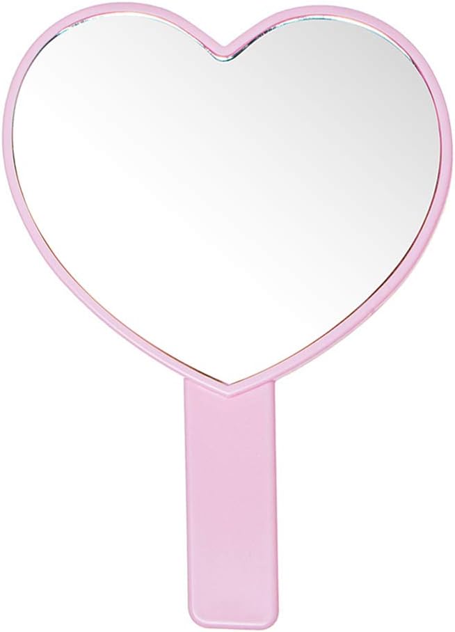2PCS Heart-Shaped Makeup Hand Mirror,Travel Handheld Mirror Portable Personal Cosmetic Mirror with Handle (Pink)