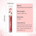 evpct 1Pcs Ruby Red Matte Liquid Lipstick Lip Stain Sets for Women, Peony Flower Dark Red Matte+Lipstick Long Lasting Permanent 24 hr Hours Magic Lipstick 24 Hours original Waterproof, 04#