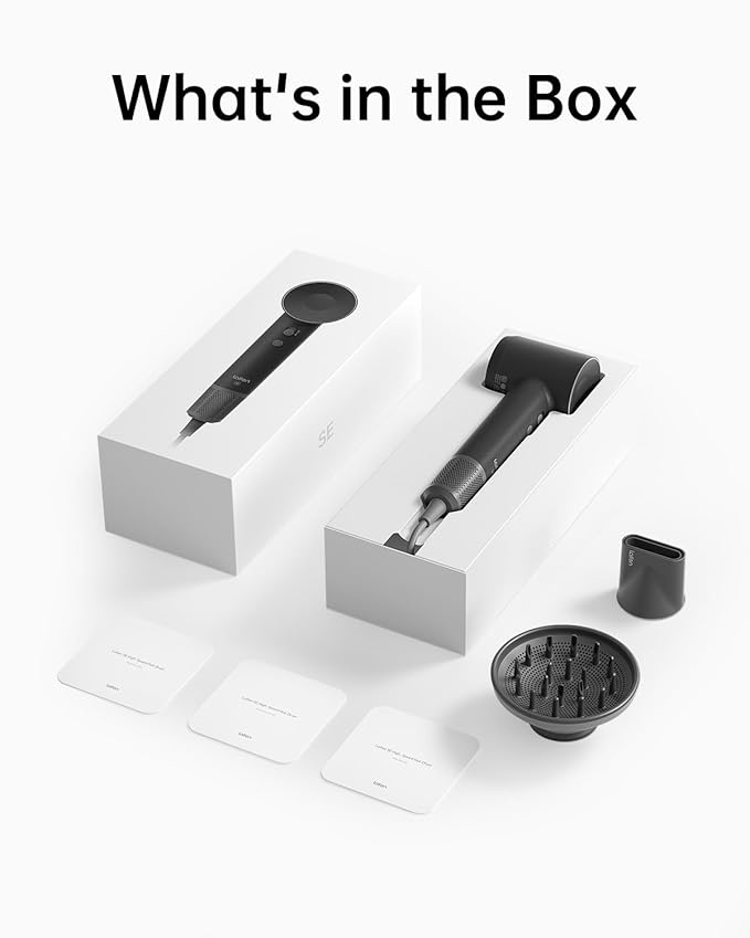 Laifen Hair Dryer SE, 200 Million Negative Ionic Blow Dryer with 105,000 RPM Brushless Motor 1400W Powerful Fast Drying High-Speed Low Noise Hairdryer with Magnetic Attachments