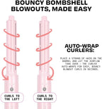 FoxyBae Super Styler Pro Interchangeable Hair Styler Wand Curling Iron Set - w/Drying Cylinder, Ceramic Blowout & Round Brushes, 2 Auto-Wrap Curlers - Frizz-Free, Smooth Hair (Blush)