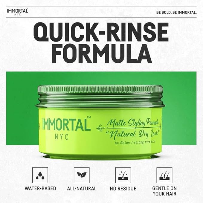 Immortal NYC Natural Dry Look Hair Wax - 8 out of 9 Holding Ability, Matte Finish - All Natural Water-Based Hair Wax for Men - No Residue, All Hair Types