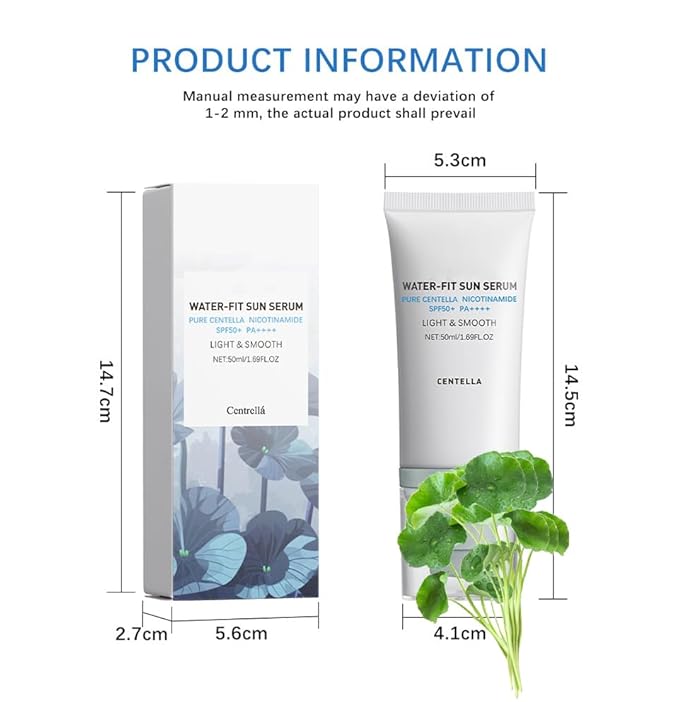 2 Pcs Centella Sunscreen, Light & Hydrating Centella SPF50 Water-Fit Sun Serum for All Skin Type and UV Defense.