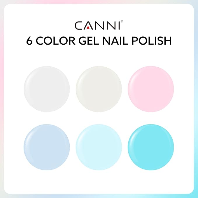 CANNI 6Pcs 9ml Pastel Gel Nail Polish Set- White Pink Light Blue Gel Polish Kit Candy Milky White Colors DIY at Home Salon Christmas New Year's Gifts for Girls