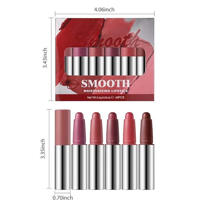 6Pcs Matte Lipstick Crayon Set for Women, Long Lasting Waterproof Velvet Lip Liner Pencil, High Pigment Creamy Lipstick, Longwear Non-Drying Lip Makeup Cruelty-free 24 Hours,01#+02#+03#+04#+05#06#