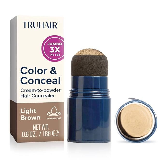 TRUHAIR Jumbo Color & Conceal Waterproof Root Touch Up Hair Color for Gray Hair Coverage - Instant Root Cover Up Hair Powder for Women & Men - Bald Spot Concealing, Hairline Filling (Light Brown)