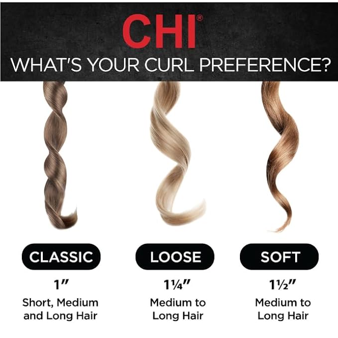 CHI Spin N Curl, Curling Iron For Healthy & Shiny Effortless Curls & Waves, Provides Preset Temperature Settings For Each Hair Texture, Rose Gold