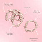 SILKIE x4 Set 100% Pure Mulberry Silk Black Brown Chocolate Pink Nude Neutral Skinny Scrunchies Travel Pouch Everyday Hair Ties Elastics Hair Care Ponytail Holder No Damage (Champagne)