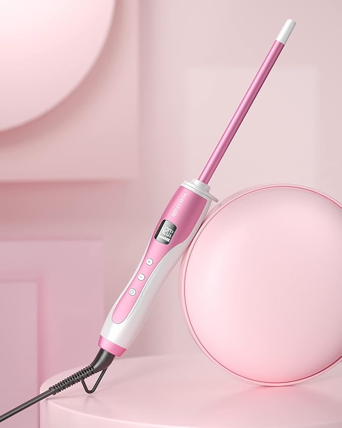 Wavytalk 3/8 Inch Small Curling Wand, Wand Curling Iron for Short & Long Hair, Ceramic Barrel with Adjustable Temperature, Heat Resistant Glove Included (Rose Pink)