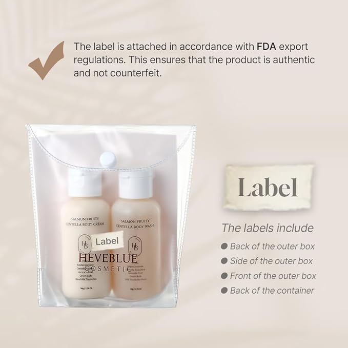 HEVEBLUE Salmon Fruity Centella Body Travel Kit - Body Cream & Body Wash Set, Sensitive Skin, Korean Bodycare, Hypoallergenic, Allergen-free, Salmon PDRN, Travel Size, Bodycare Set