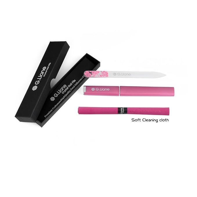 Premium Glass Nail File with Case Professional Crystal Fingernail Files Perfect Manicure Set for Women Men Kids Nail Care Gift Set(Rose Pink)