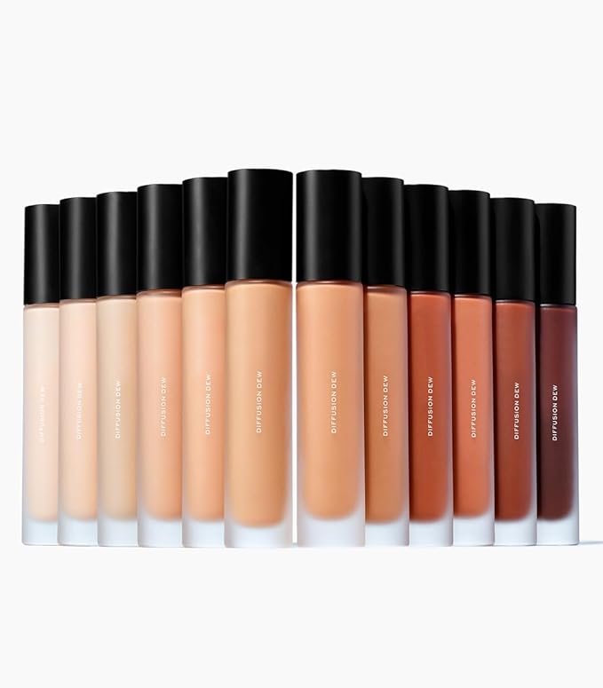 MAKE Beauty Diffusion Dew Skin Tint. Sheer to Medium Coverage Radiant Finish. Blurring, Smoothing, and Brightening for Glowing Complexion. Enhanced with Niacinamide and Adenosine. Neutral 02