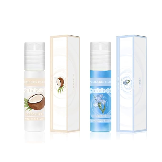 2pcs Cuticle Oil Roller 8ml/0.27 FL.oz Nourishing Moisturizing for Convenient Portable Nail Cuticle Oil Rollerball for On the Go Hydration and Care(Coconut &Iris)