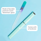 Bona Fide Beauty Czech Glass Nail File with Case, Pastel Green Violet Premium Crystal Nail File for Natural Nails. Nail Care Tool Gifts for Women