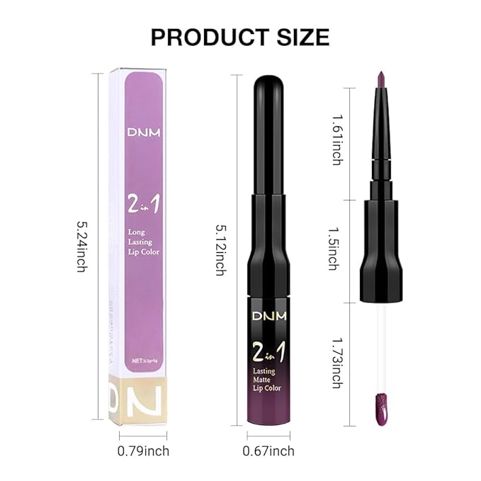 1Pcs 2 in 1 Dark Plum Purple Matte Lip Liner and Liquid Lipstick Stain Makeup Set for women, Purple Long Lasting Smudge Proof Lip Tint Matte Finish Lip Gloss for All-Day Color Hold Easy to Use 01#
