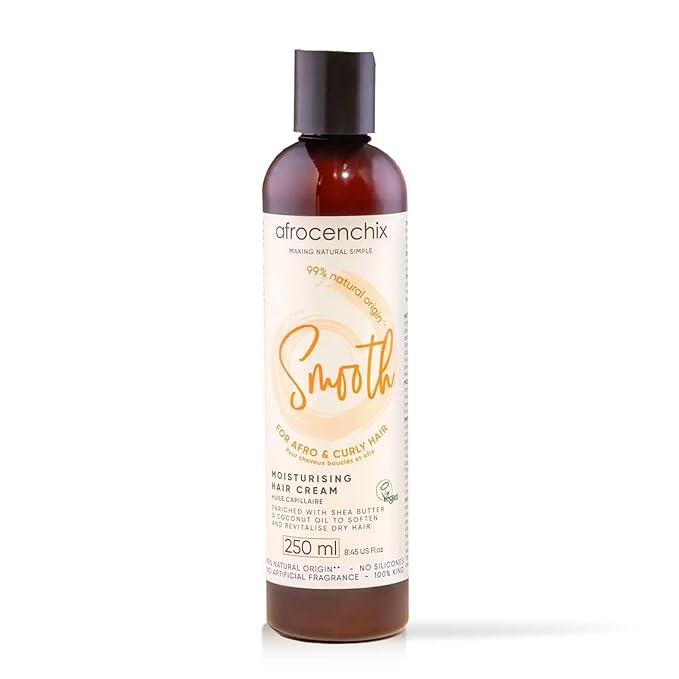 Afrocenchix Smooth Curl Cream – Natural Styling Cream for Afro & Curly Hair – Defines Curls, Adds Shine & Moisture – With Shea Butter, Coconut Oil & Aloe Vera – Vegan, 250ml (9oz)