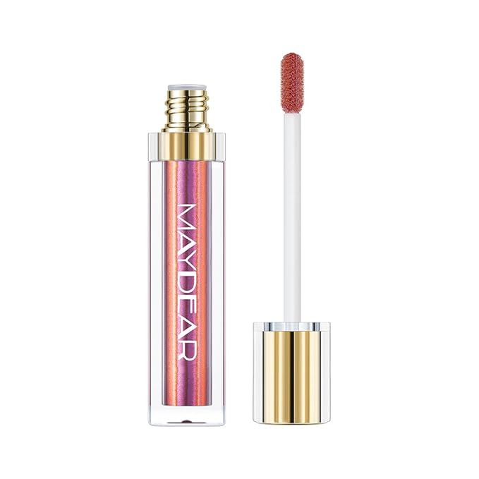 Maydear Chameleon Lipstick, High Pigmented Pink Metallic Shine Lip Gloss, Full-Coverage Multichrome Long Lasting Rainbow Lip Makeup, Golden Fuchsia (06)