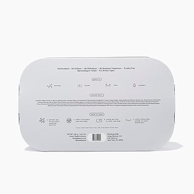 LOOPS DREAM SLEEP - Nighttime Slugging Hydrogel Facial Mask w/Natural Oils, Vitamins, Antioxidants, & Fatty Acids - Restored Skin, Toned, Plump, Hydrated - Gifts for Women, Stocking Stuffer - 5 pc