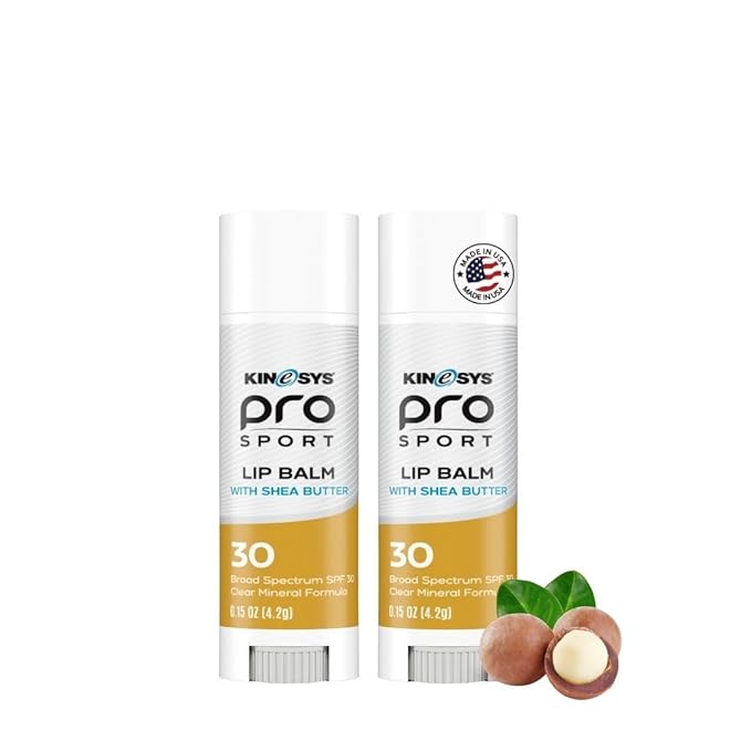 KINeSYS Pro Sport Lip Balm with Shea Butter, SPF30 Broad Spectrum, Moisturizing Lip Care for Outdoor Activities, Water-Resistant & UVA/UVB Protection, Clear Matte Finish (Pack of 2, 0.15 Ounce Each)