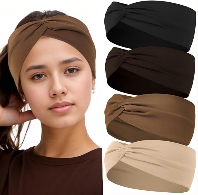 12 Pcs Stretchy Sport Headbands for Women,Absorbed Sport Headband Soft Twist Knotted Headbands for Yoga, Workout Daily Life