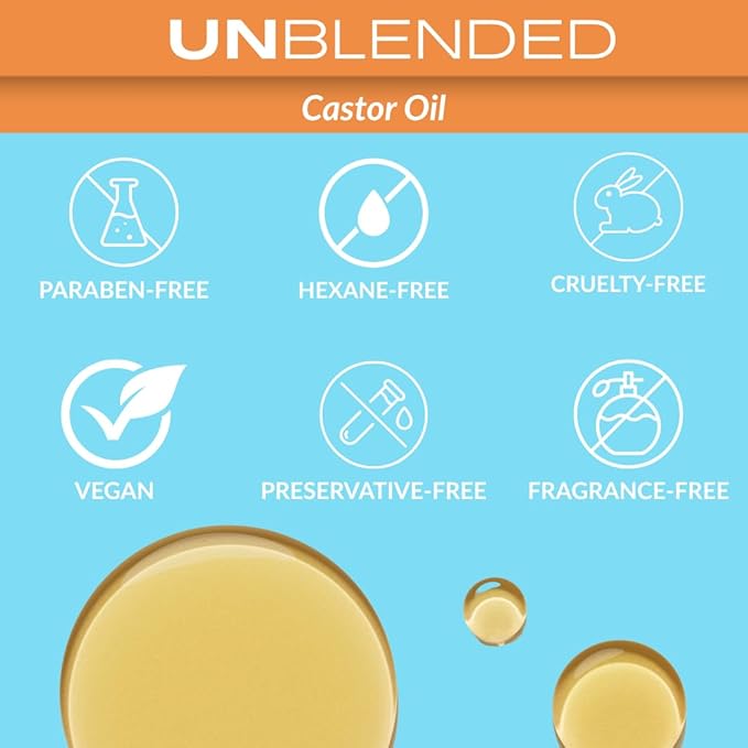 UNBLENDED Castor Oil 100% Pure, Cold-Pressed, Hexane-Free – Hair, Lashes, Brows & Skin – 60ml