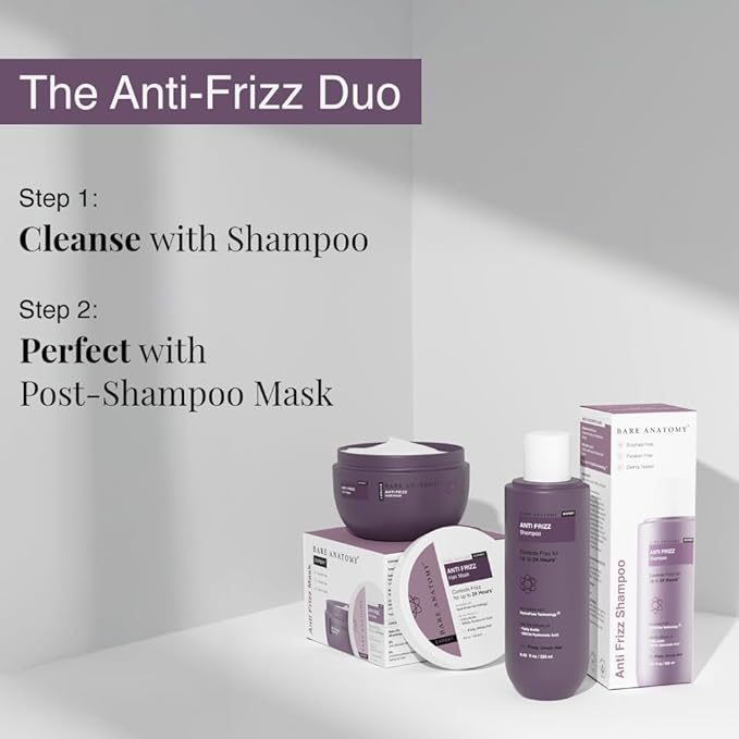 Bare Anatomy Anti Frizz Shampoo, Frizz Control Upto 24 Hours, Powered By Hyaluronic Acid & Fatty Acids, Dry & Frizzy Hair, Smooth, Shiny & Frizz Free Hair For Unisex, 250ml