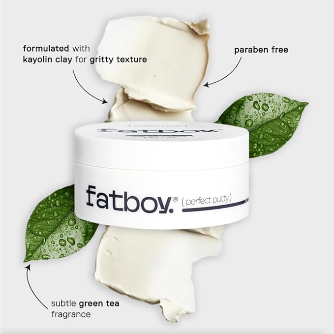Fatboy Hair Perfect Putty, Styling Kaolin Clay Putty, Medium Hold for Volume & Texture, Matte Finish, Hair Care for All Hair Types, Flexible Lightweight Formula, Paraben Free, Color Safe, 2.6 Oz