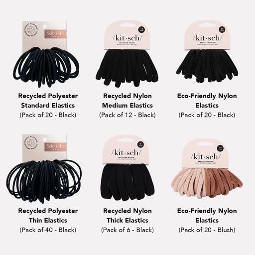 Kitsch Black Hair Ties No Damage - Strong, Stretchy Hair Bands | Soft Nylon Ponytail Holders, Snag-Free Rubber Bands, Perfect for Updos & Braids | Ideal Gifts for Women - Black, 6pcs