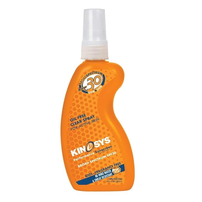 KINeSYS SPF 30 KIDS Fragrance Free Clear Spray Sunscreen for sensitive skin, Hypoallergenic, Broad Spectrum UVA/UVB protection for Face & Body; PABA and Oxybenzone FREE, 700+ Sprays, 4 Fl Oz/120 ml