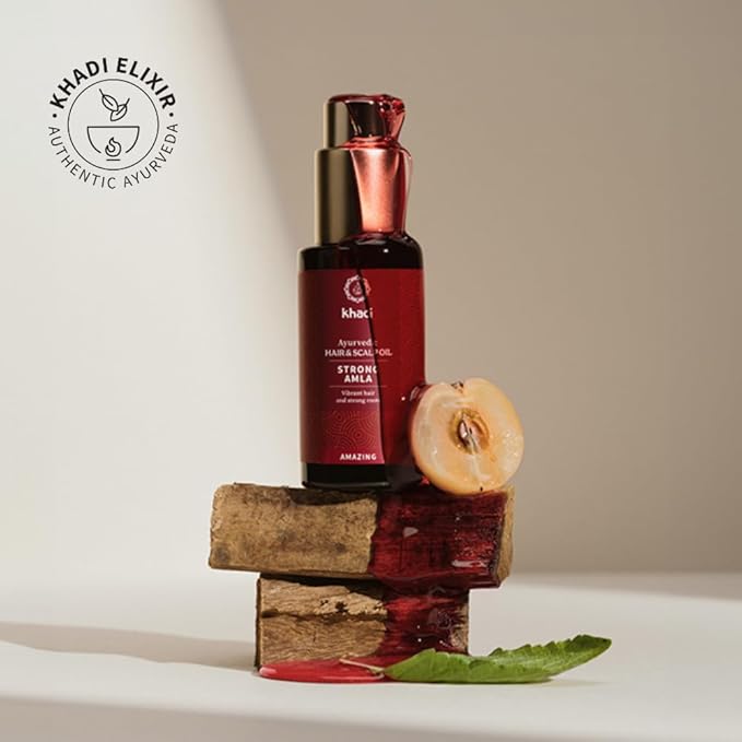 khadi STRONG AMLA hair oil, 100% natural, herbal, vegan, promotes growth, prevents hair loss & gray hair, strengthens roots, silicone-free, Ayurvedic hair care, organic beauty 1.69oz