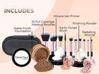 16pc Beginner Mineral Makeup STARTER KIT with 10 BRUSH SET (5gm)Sample Size Foundation, Primer, Blush, Bronzer, Setting Powder for Learning, Occasional Use & First Time Users, Travel Size Kit (Cocoa)