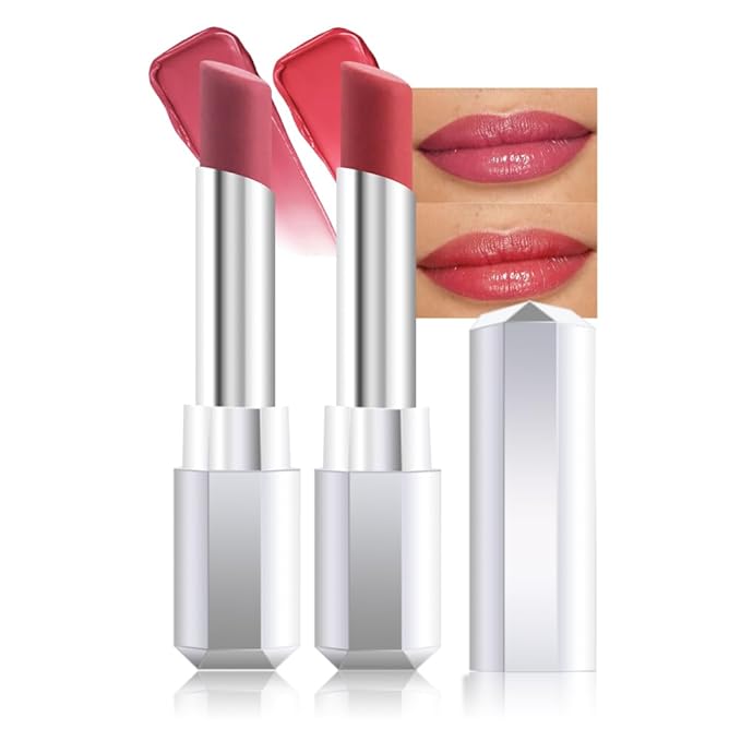 evpct 2Pcs Rose Girly Pink Honey Lipstick Tinted Lip Balm, Sheer Hydrating Shine Tinted Lipstick for Women, Moisturizing Lip Color, Nourishing Tinted Lip Balm Plumper Gloss Stain, Glossy Shiny Finish