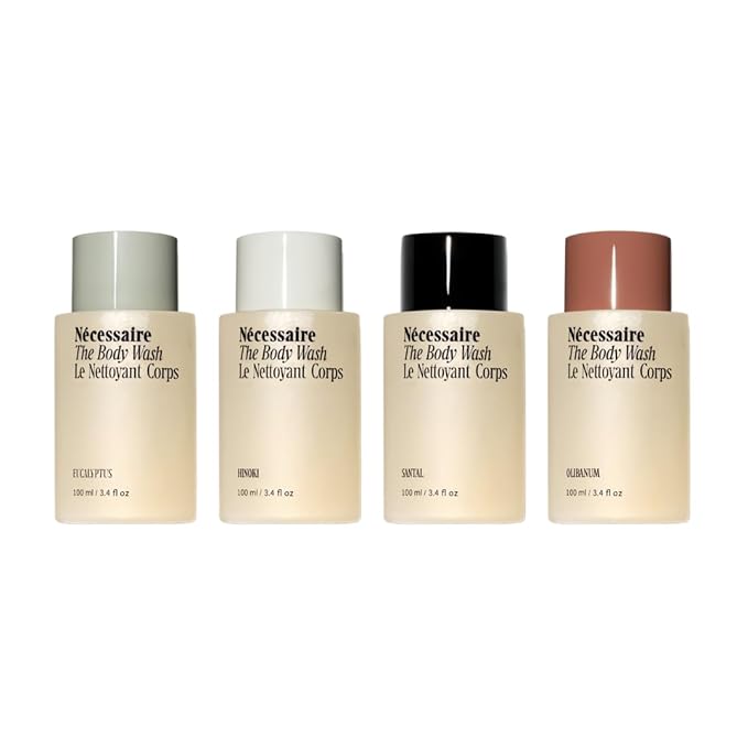 Nécessaire The Body Wash Discovery Collection. Skincare Gift Set For Women + Men. Radiance Cleanse. 4x Travel Size Skin Care Set With Vitamins + Niacinamide. 3.4 fl oz.