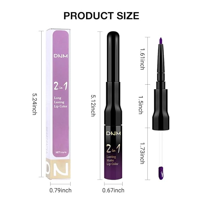 1Pcs 2 in 1 Purple Matte Lip Liner and Liquid Lipstick Stain Makeup Set for women, Purple Long Lasting Smudge Proof Lip Tint Matte Finish Lip Gloss for All-Day Color Hold Easy to Use 52#