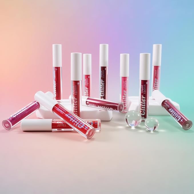 AMY'S DIARY Metallic Red Sparkle Liquid Lipstick, Shimmer Lip Gloss, Long-Lasting Waterproof Lip Color, High Shine Sparkle Makeup,Lip makeup for woman (Metallic Red Spark 6#)