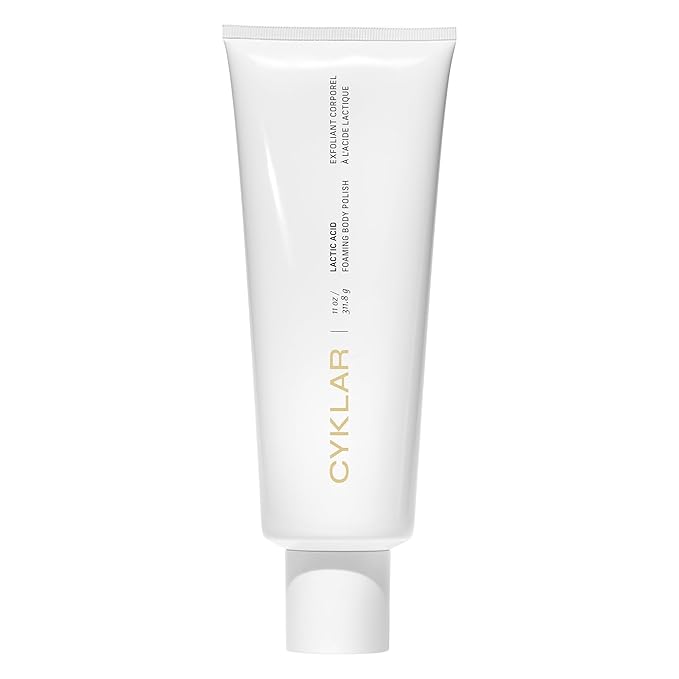 Cyklar Lactic Acid Foaming Body Polish – Exfoliating Body Wash & Cleanser – Features AHAs & Volcanic Pumice Exfoliators – Includes Glycerin for Hydration – Fragrance-Free, 11 fl oz