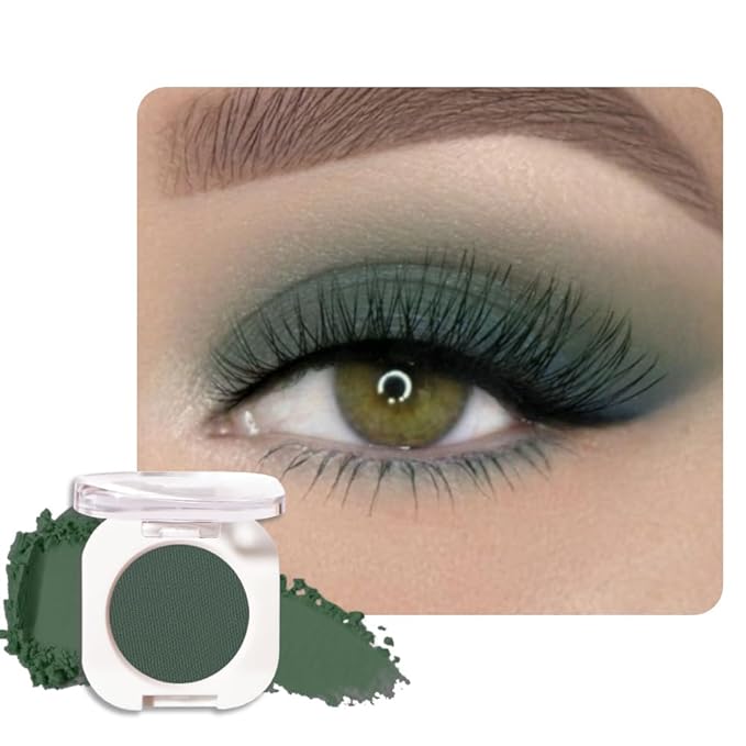 Forest Green Matte Single Eyeshadow, Lightweight Blendable Mini Eye Shadow for Older Women, Monochrome Eyeshadow Palette Makeup Pigmented Waterproof, Vegan & Cruelty-Free, 16