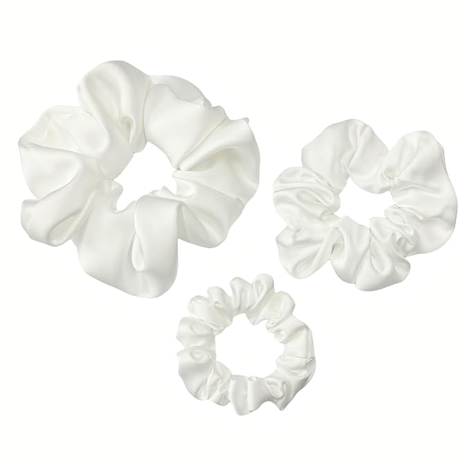 3 Pieces Satin Scrunchies Set for Hair No Crease Elastic Hair Ties for Women and Girls (White)