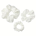 3 Pieces Satin Scrunchies Set for Hair No Crease Elastic Hair Ties for Women and Girls (White)
