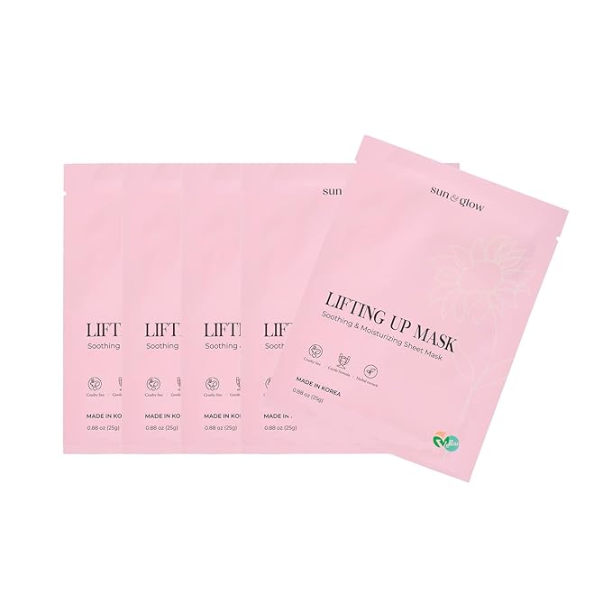 SUN & GLOW VEGAN LIFTING UP MASK Featuring a blend of Herbal Ingredients and Components Soothing and Moisturizing Sensitive Skin Korean Skincare Home Care Skincare Mask (0.88oz 25g 5Packs)