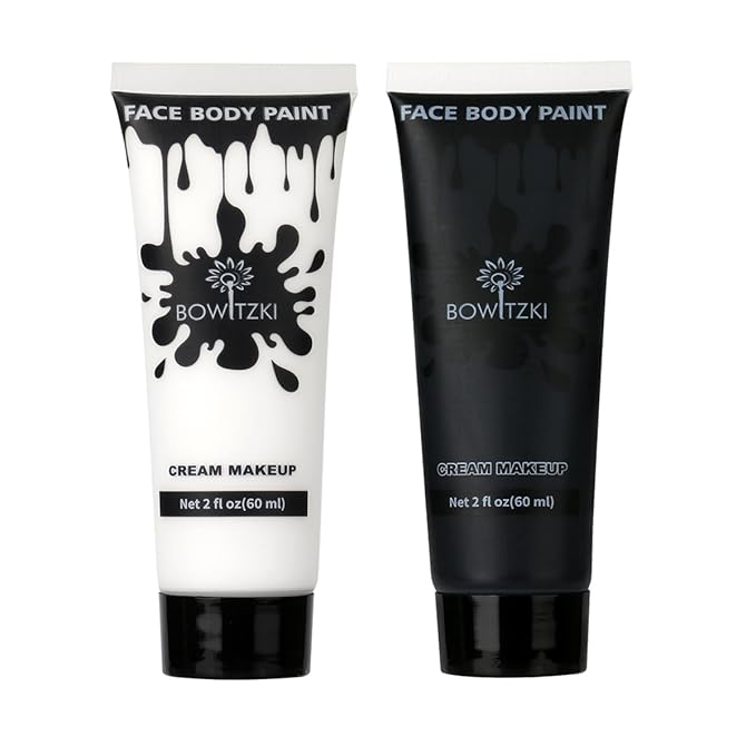 Bowitzki Face and Body Paint 2oz Cream Makeup 60ml Water Based Face Painting Special Effects For Adults Halloween Christmas Party Stage Cosplay (Black+White)