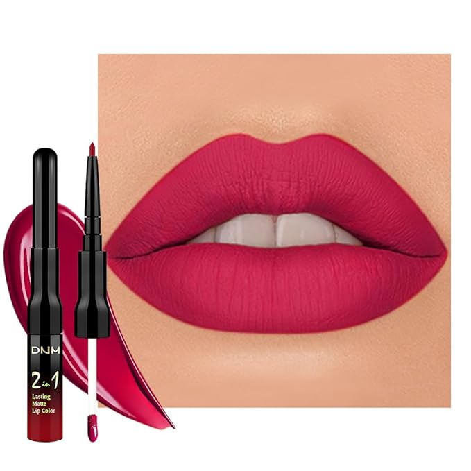 1Pcs 2 in 1 Ruby Red Matte Lip Liner and Liquid Lipstick Stain Makeup Set for women, Ruby Red Long Lasting Smudge Proof Lip Tint Matte Finish Lip Gloss for All-Day Color Hold Easy to Use 58#