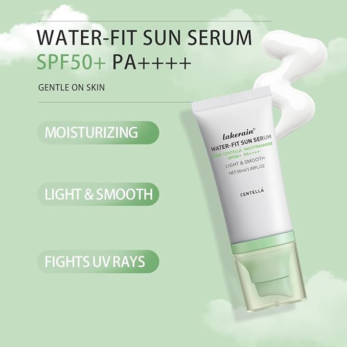 2PCS Centella Sunscreen SPF 50,Face Sun Screen Long-Lasting Protection,Madagascar Sunscreen,NO White Cast - Dry Oily Skincare,Moisturizing Non-Sticky Centella Water-Fit Sun Serum for All Skin. (Green)