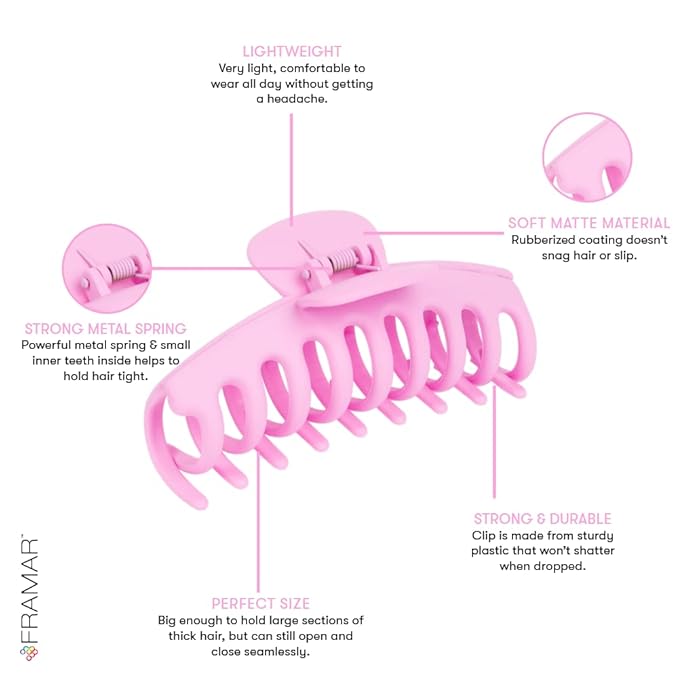 FRAMAR Large Claw Clips For Thick Hair – Large Hair Clip For Thick Hair, Big Hair Clips For Women, Hair Claws Clips For Women, Pastel Hair Clips, Pastel Claw Clip - 4 Pack Non Slip Matte Finish