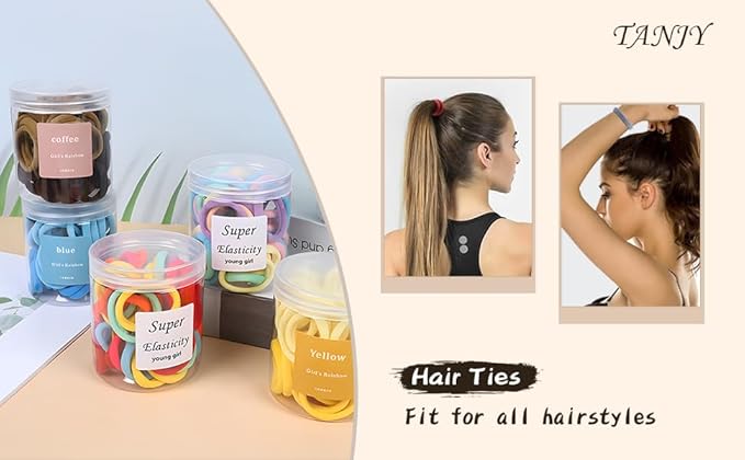 Pink Hair Ties - 100 Pcs Seamless Ponytail Holders - No Damage Thick Hair Bands for Women & Girls