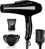 Hair Dryer, 3500 Watt Professional Salon Ionic Blow Dryer with AC Motor, 3 Heat Settings, 2 Speeds, Cool Shot Button, Tourmaline Ceramic, Concentrator & Diffuser Attachments, Black,110V