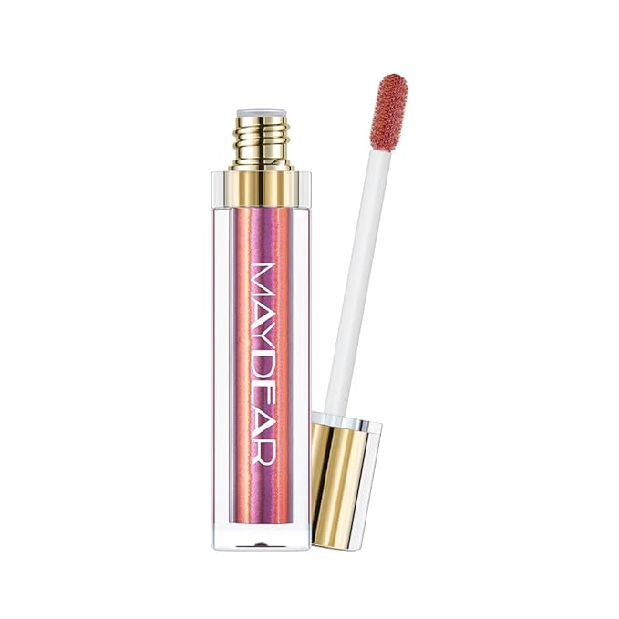 Maydear Chameleon Lipstick, High Pigmented Pink Metallic Shine Lip Gloss, Full-Coverage Multichrome Long Lasting Rainbow Lip Makeup, Golden Fuchsia (06)