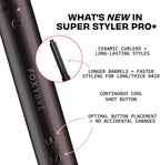 FoxyBae Super Styler Pro Interchangeable Hair Styler Wand Curling Iron Set - w/Drying Cylinder, Ceramic Blowout & Round Brushes, 2 Auto-Wrap Curlers - Frizz-Free, Smooth Hair (Black Rose-Gold)