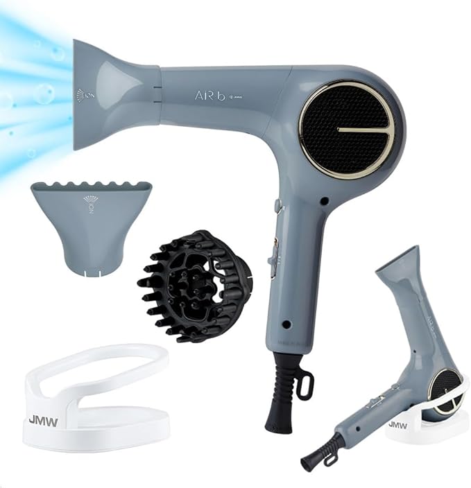 JMW Korean Professional Salon Hair Dryer AIR B with Diffuser & Dryer Stand 1600W - Light Weight, Powerful BLDC Motor, 100% Cool Wind Without Heat, Compact, Low Noise Blow Dryer for Home & Travel
