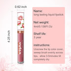 evpct 1Pcs Blush Red Matte Liquid Lipstick Lip Stain Sets for Women, Peony Flower Mauve Red Matte+Lipstick Long Lasting Permanent 24 hr Hours Magic Lipstick 24 Hours original Waterproof, 02#